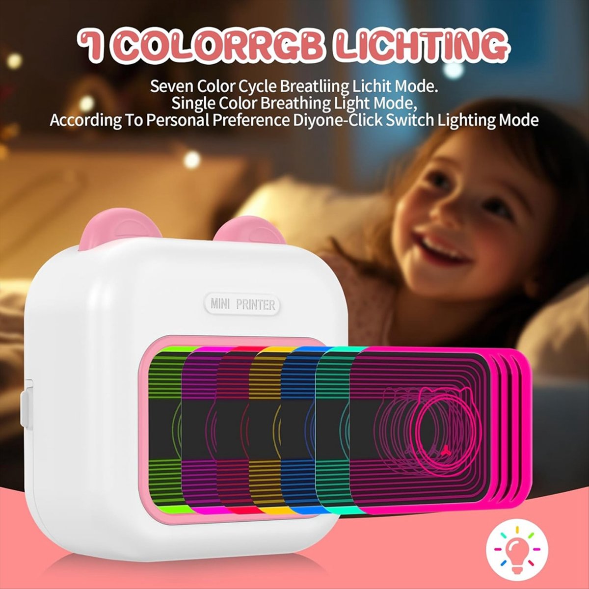 Mini Pocket Thermal Printer Paper Roll - Mini impresora de pegatinas con luz