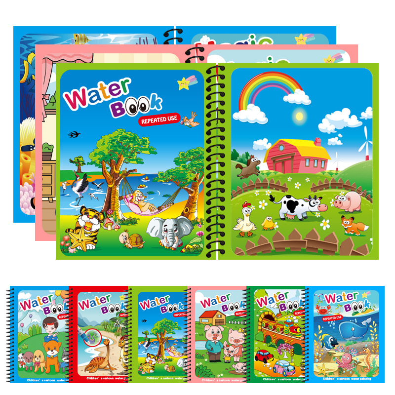 Reusable Water Magic Coloring Book - Juguetes Montessori, libro para colorear reutilizable,