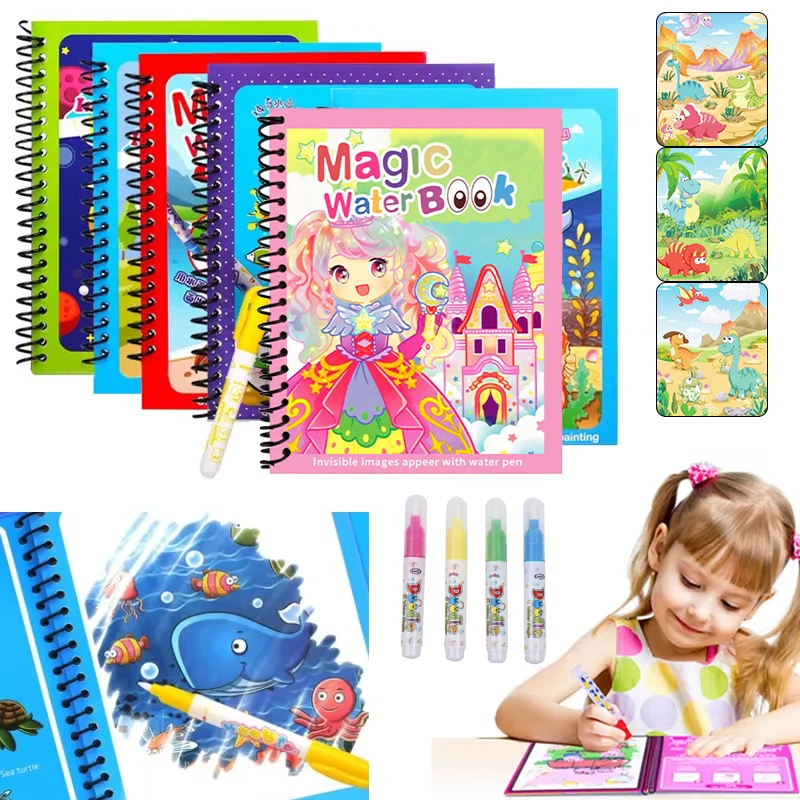 Reusable Water Magic Coloring Book - Libro de Dibujo Mágico con Agua,