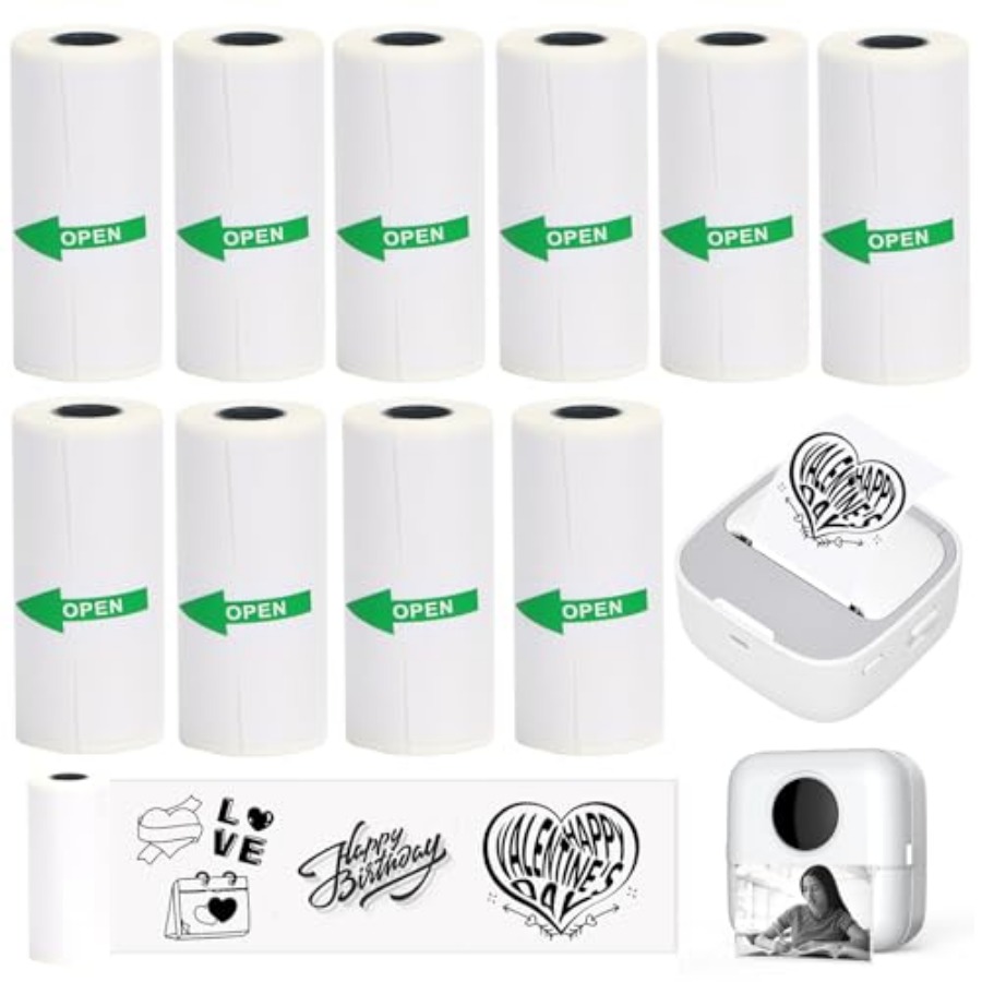 Mini Pocket Thermal Printer Paper Roll - 10 rollos de papel térmico para