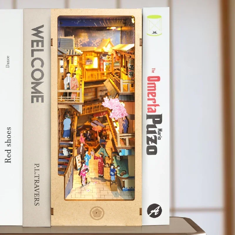 Diy Wooden Book Nook Kit Shelf Insert - Estantería de madera Retro japonesa para