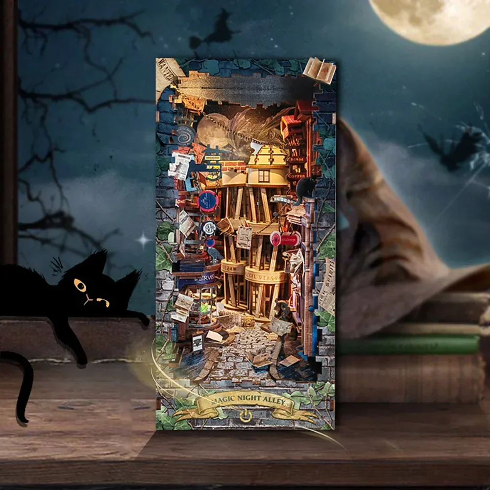 Retro DIY Magic Night Alley li - Diy Wooden Book Nook Kit Shelf Insert reseña y precio