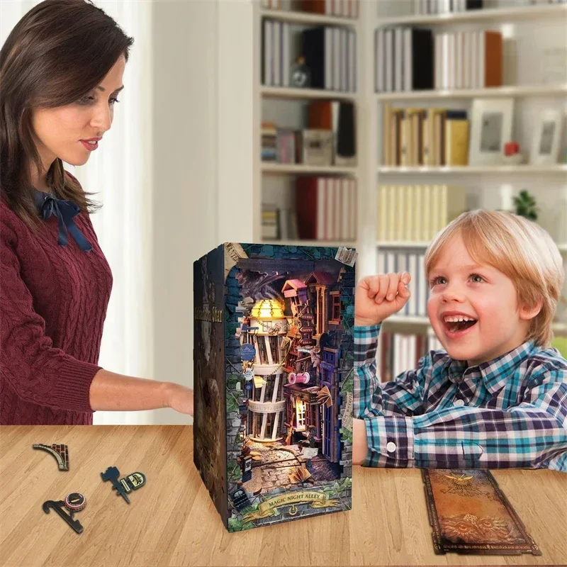 Retro DIY Magic Night Alley li - Diy Wooden Book Nook Kit Shelf Insert reseña y precio
